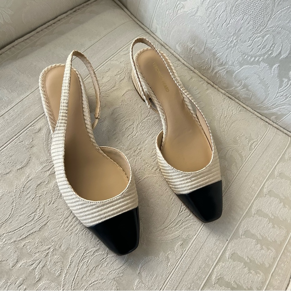 Chanel lookbook! Veronica Beard Cecile slingback natural black size 7.5 - Picture 4 of 9